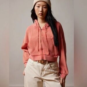 Urban Outfitters BDG Leah Waffle Knit Zip-Up Hoodie Sweatshirt